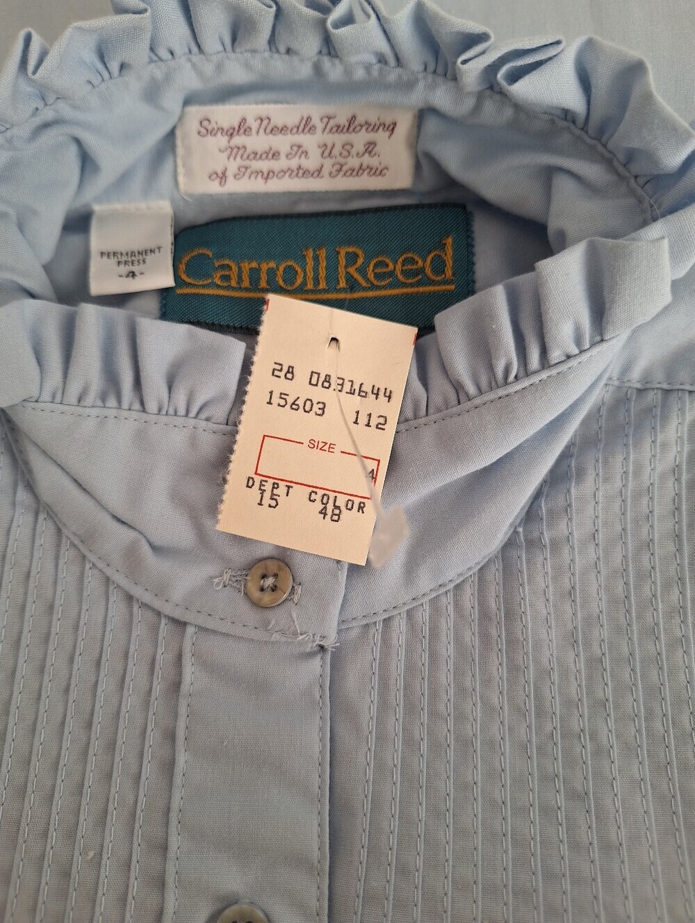 NWT Carroll Reed Light Blue Ruffle Neck Button-Down Blouse - Picture 7 of 8